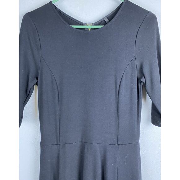 Lulus Black Sz Sm Ponte Knit Fit N Flare 3/4 Slv Expsd Gold Zipper Pockets Midi - Picture 2 of 11